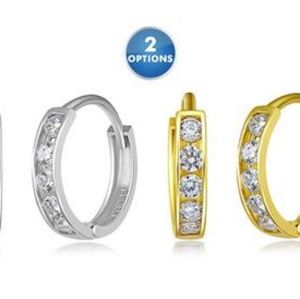 14k or white gold 10mm cz  channel set hoop huggie